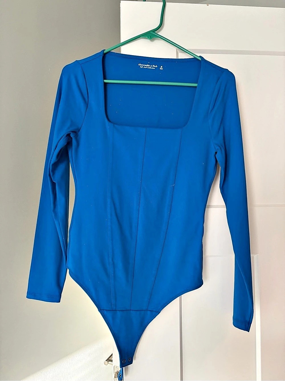 Abercrombie & Fitch Soft A&F Collection Square Neck Long Sleeve Bodysuit Blue